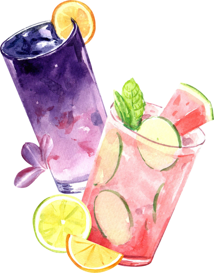 Summer Drink Watercolor Composition